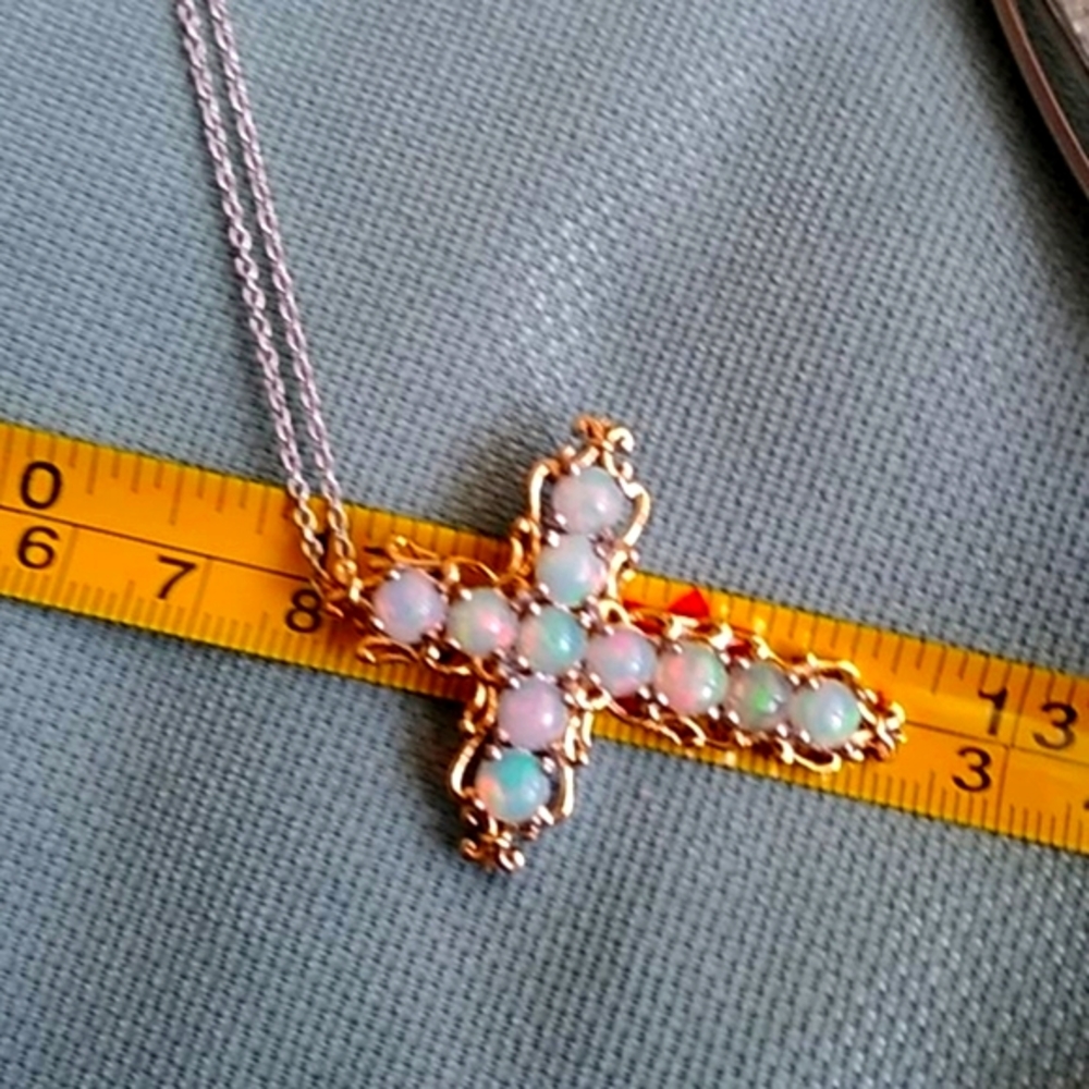 ✳️ ETHIOPIAN WELO OPAL CROSS PENDENT NECKLACE ✳️ - Picture 5 of 6